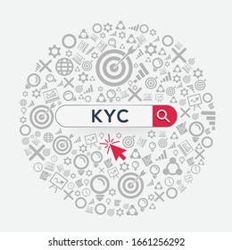 KYC mean (know your customer) Word written in search bar ,Vector illustration.