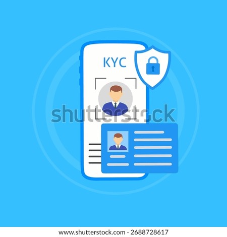 KYC verification process on smartphone with ID card and security shield.