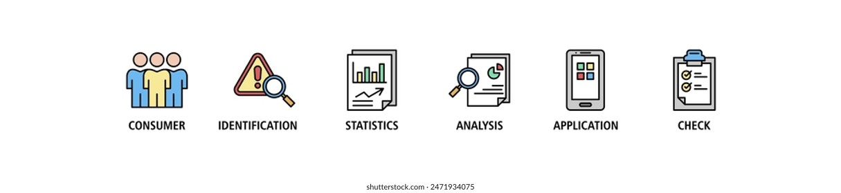 Kyc web banner icon set vector illustration concept consists of analysis, check, application, statistics, identification, consumer icon live stroke and easy to edit