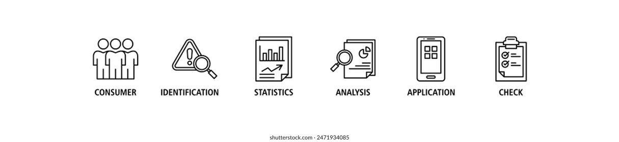 Kyc web banner icon set vector illustration concept consists of analysis, check, application, statistics, identification, consumer icon live stroke and easy to edit