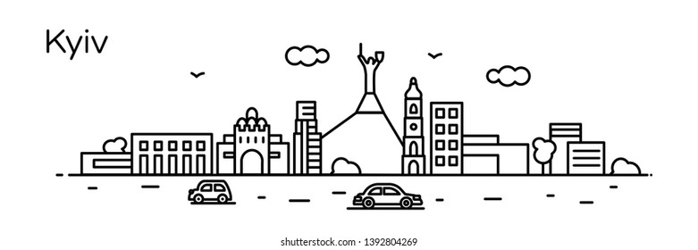 Kyiv city. Modern flat line style. Vector illustration. Concept for presentation, banner, cards, web page
