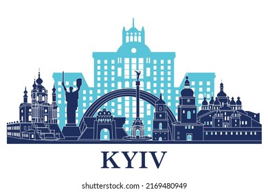 Kyiv city skyline, Ukraine. The most famous buildings in Kyiv, Ukraine	