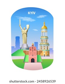 Kyiv city. Ukraine travel poster. Vector illustration