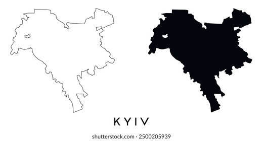 Kyiv map outline and black silhouette vector