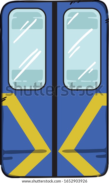 Kyiv Metro Train Doors Vector Illustration. Blue\
underground automatic\
doors.