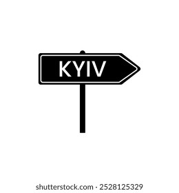 Kyiv road sign. City name on black road traffic signs board design vector illustration.