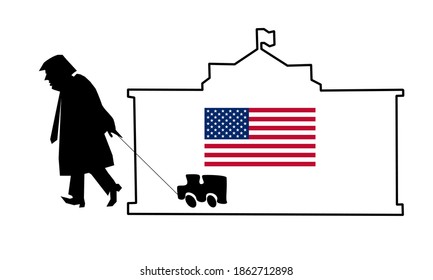 Kyiv, Ukraine - 26 November 2020:  Illustration of President Donald Trump leaving the White House after the 2020 presidential election