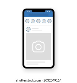 Kyiv, Ukraine - August 1, 2021: Smartphone With Facebook Interface Post. Mobile Profile Mockup Template. Social Network Photo Frame