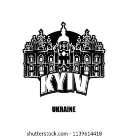 Kyiv, Ukraine, black and white logo for high quality prints. Hand drawn vector sketch.