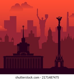 Kyiv, Ukraine famous city sunset view background.