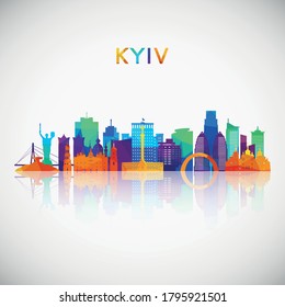 Kyiv, Ukraine skyline silhouette in colorful geometric style. Symbol for your design. Vector illustration.