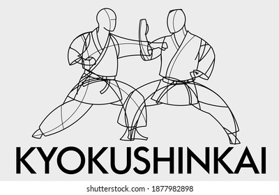 Kyokushinkai karate. The two fighters spar. Vector geometric logo