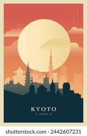 Kyoto city brutalism poster with abstract skyline, cityscape retro vector illustration. Japan, Kansai region travel cover, brochure, flyer, leaflet, business presentation template image