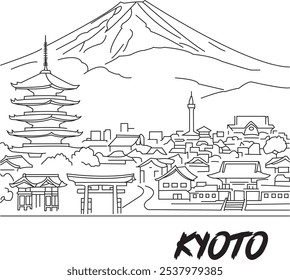 Línea de la ciudad de Kioto Dibujar Vector libre