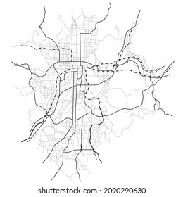 Kyoto City Map (Japan) - Town Streets On The Plan. Monochrome Line Map Of The  Scheme Of Road. Urban Environment, Architectural Background. Vector 