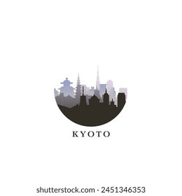 Kyoto cityscape, gradient vector badge, flat skyline logo, icon. Japan city round emblem idea with landmarks and building silhouettes. Isolated graphic