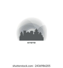 Kyoto cityscape skyline city panorama vector flat logo, modern icon. Japan emblem idea with landmarks and building silhouettes, isolated clipart at sunset, sunrise, night
