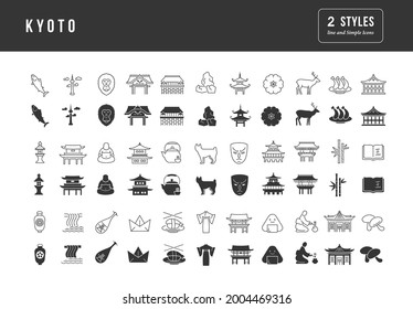 Kyoto. Collection of perfectly simple monochrome icons for web design, app, and the most modern projects. Universal pack of classical signs for category Countries and Cities.