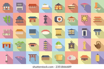 Kyoto icons set flat vector. Real estate. Japan culture