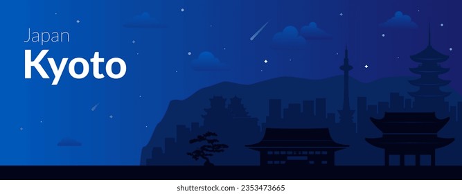 Kioto, cartel de la vista nocturna de Japón. 