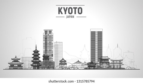 Kyoto ( Japan ) line skyline with panorama in color background. Vector Illustration. Business travel and tourism concept with modern buildings.