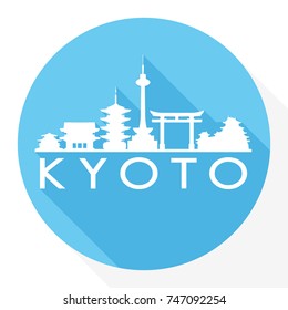 Kyoto Japan, Skyline Button Icon Round Flat Vector Art Design Color Background Logo.