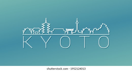 Kyoto, Japan Skyline Linear Design. Flat City Illustration Minimal Clip Art. Background Gradient Travel Vector Icon.