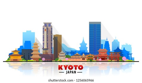 Kyoto ( Japan ) skyline with panorama in color background. Vector Illustration. Business travel and tourism concept with modern buildings.