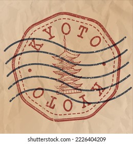 Kyoto, Japan Stamp City Travel Passport. Design Retro Symbol Country. Old Vintage Postmark.