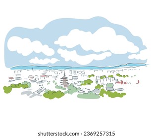 Kyoto Japan vector sketch city illustration line art sketch