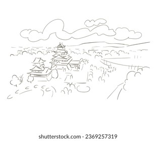 Kyoto Japan vector sketch city illustration line art sketch