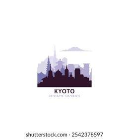 Kyoto logo with skyline, cityscape retro vector icon. Japan city horizon, facade, travel logotype