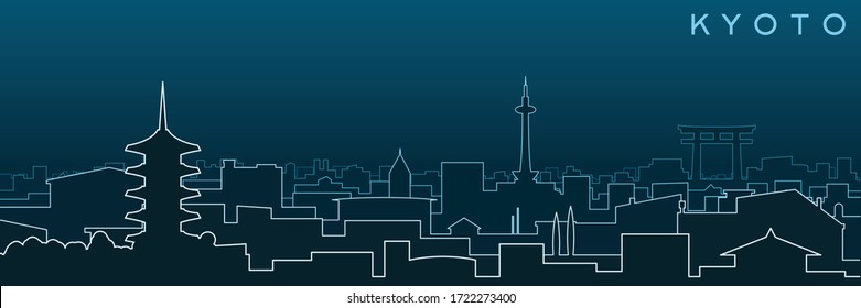 Skyline und Wahrzeichen von Kyoto mit mehreren Linien
