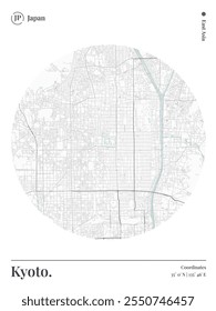 Kyoto Print, City Map Art Poster, Wall Art Decor, Minimalist Modern Style.