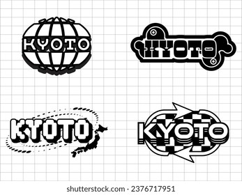 Kyoto retro futuristic for t shirt design. abstract graphic geometric symbols and objects in y2k style