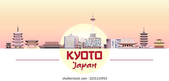 Kyoto skyline in bright color palette vector illustration