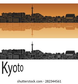 Kyoto skyline in orange background in editable vector file