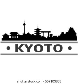 Kyoto Skyline Silhouette. Cityscape Vector Famous Buildings Clip Art Design.