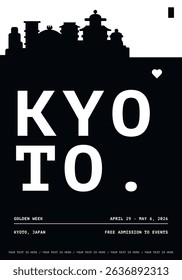 Kyoto typography minimalist vector poster for national and public holiday, independence day, festival layout. Brochure, leaflet, flyer, presentation image template for Japan golden week events