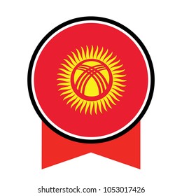 The Kyrgyz Flag in the form of a glossy icon, White paper circle with flag of Kyrgizstan. Abstract illustration.