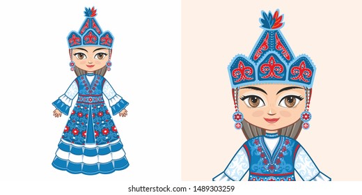 Kyrgyz national costume. Girl in ethnic clothes of Kyrgyzstan