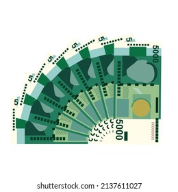 Kyrgyz som Vector Illustration. Kyrgyzstan money set bundle banknotes. Paper money 5000 som. Flat style. Isolated on white background. Simple minimal design.