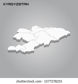 Kyrgyzstan 3d map with borders of regions. Vector illustration