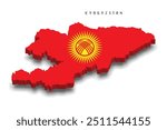Kyrgyzstan 3d map with national flag on white background