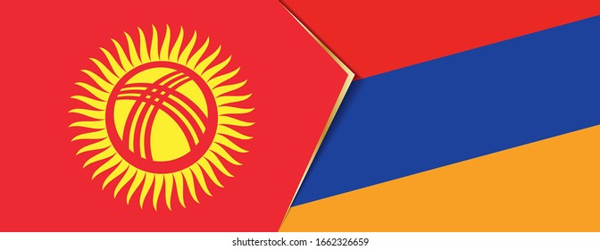 Kirgisistan und Armenien sind Flaggen, zwei Vektorillustrationen Flaggen, Symbol für Beziehung oder Konfrontation.