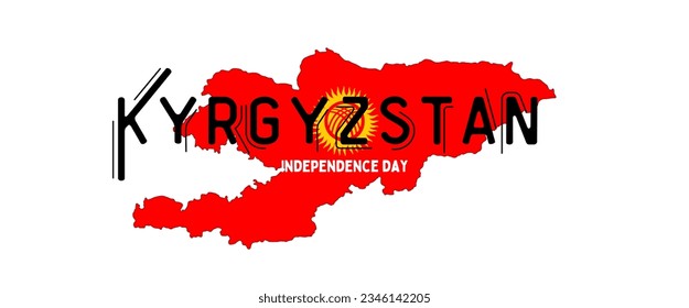 Kyrgyzstan banner for national day with abstract modern design. Kyrgyzstan flag and map with typography and red color theme. 