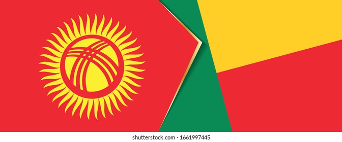 Kyrgyzstan and Benin flags, two vector flags symbol of relationship or confrontation.