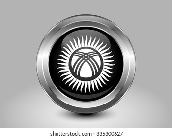 Kyrgyzstan Black and White Version Flag. Metal Round Icons. This is File from the Collection Asian Flags