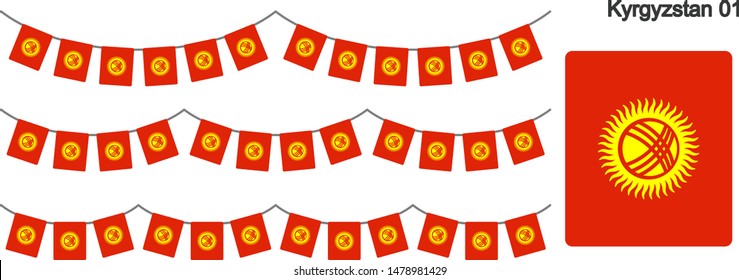 Kyrgyzstan Bunting Flags Isolated on white Background. vector illustration.