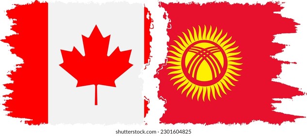 Kyrgyzstan and Canada grunge flags connection, vector
